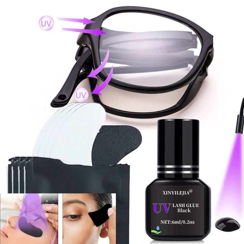 Eyelash Extension With Glasses - UV-beschermende bril UV-wimperlijm 1S Sneldrogende zwarte