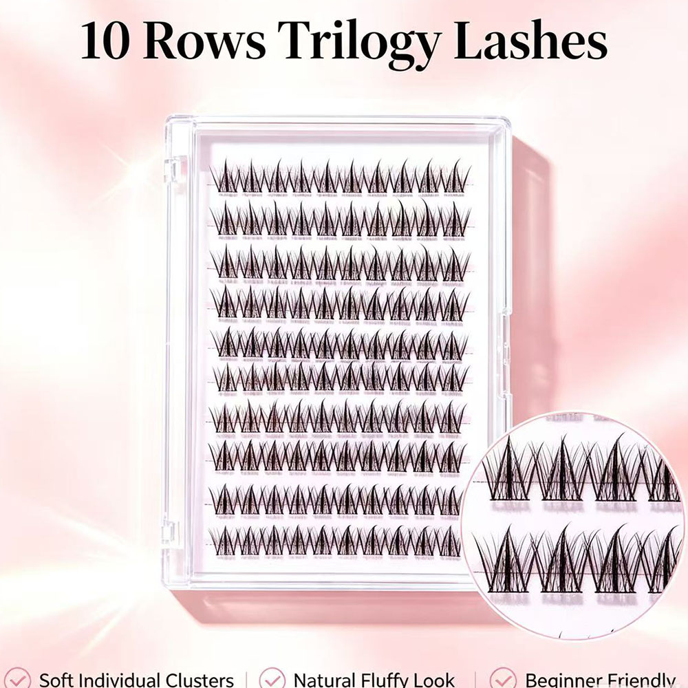 Eyelash Extension No 10 - Premium zelfklevende, pluizige wimperclusters met 10